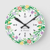 かわいいレモンとフラワーのフローラデコパージ ラウンド壁時計 (正面)