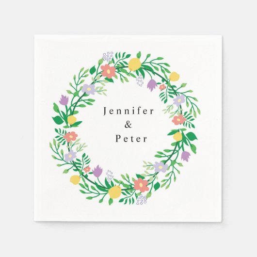 かわいいレモンと花のフローラ スタンダードカクテルナプキン (正面)