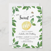 かわいいレモンと蜂の1歳誕生日 招待状 (正面)