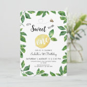 かわいいレモンと蜂の1歳誕生日 招待状 (スタンド正面)