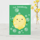 かわいいレモンのフルーツ漫画のバブルイラストレーション カード (黄色い花)