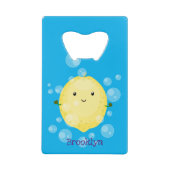 かわいいレモンのフルーツ漫画のバブルイラストレーション クレジットカード栓抜き (正面)