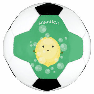 かわいいレモンのフルーツ漫画のバブルイラストレーション サッカーボール