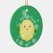 かわいいレモンのフルーツ漫画のバブルイラストレーション セラミックオーナメント (右)