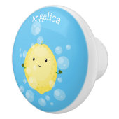 かわいいレモンのフルーツ漫画のバブルイラストレーション セラミックノブ (右)