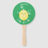 かわいいレモンのフルーツ漫画のバブルイラストレーション ハンドファン (裏面)