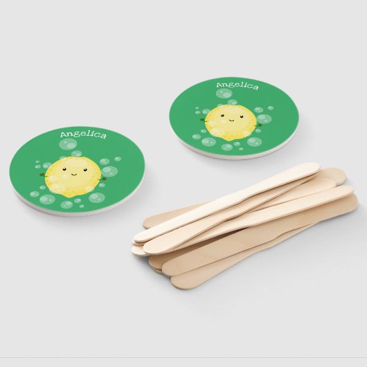 かわいいレモンのフルーツ漫画のバブルイラストレーション ハンドファン (組立なし)