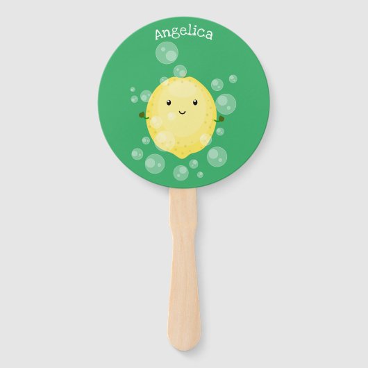 かわいいレモンのフルーツ漫画のバブルイラストレーション ハンドファン (正面)