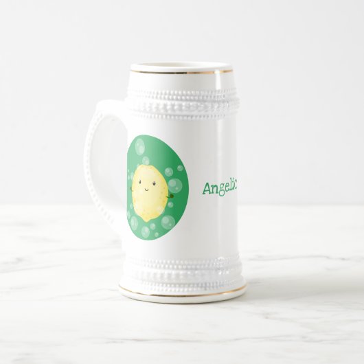 かわいいレモンのフルーツ漫画のバブルイラストレーション ビールジョッキ (正面左)