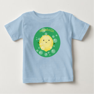 かわいいレモンのフルーツ漫画のバブルイラストレーション ベビーTシャツ