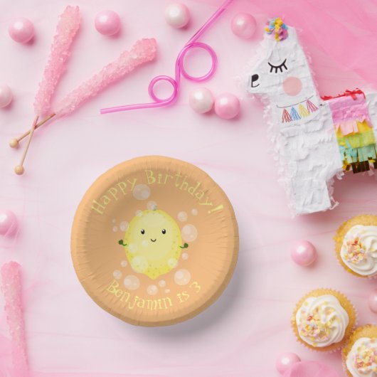 かわいいレモンのフルーツ漫画のバブルイラストレーション ペーパーボウル (パーティー)