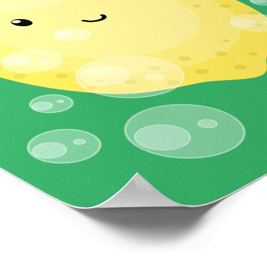 かわいいレモンのフルーツ漫画のバブルイラストレーション ポスター (角)