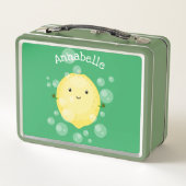 かわいいレモンのフルーツ漫画のバブルイラストレーション メタルランチボックス (裏面)