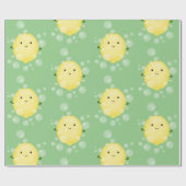 かわいいレモンのフルーツ漫画のバブルイラストレーション ラッピングペーパー (フラット)