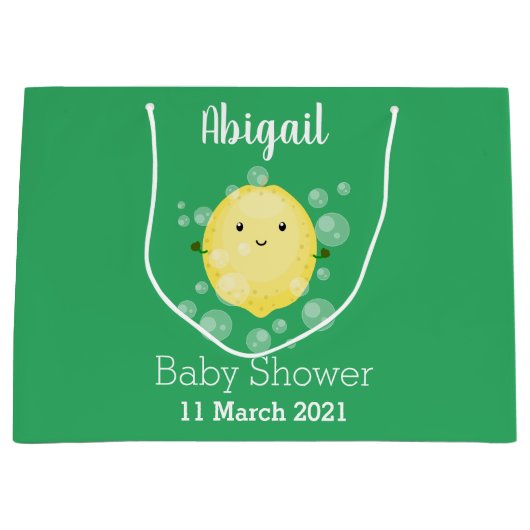 かわいいレモンのフルーツ漫画のバブルイラストレーション ラージペーパーバッグ (正面)