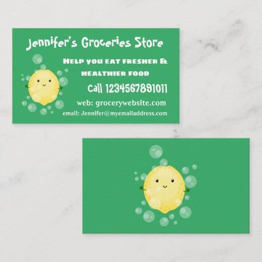 かわいいレモンのフルーツ漫画のバブルイラストレーション 名刺 (正面/裏面)