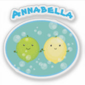 かわいいレモンのライム友人柑橘系フルーツマンガ シール (正面)