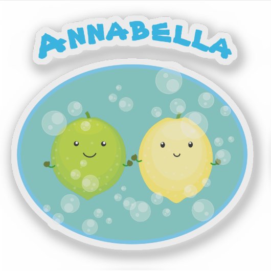 かわいいレモンのライム友人柑橘系フルーツマンガ シール (正面)