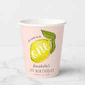 かわいいレモンの第1期バースデーピンク紙カップ 紙コップ (正面)