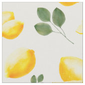 かわいいレモンの繰り返し模様ミカンイエローグリーン ファブリック (クローズアップ)