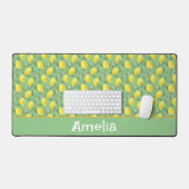 かわいいレモンの黄色の緑のパターン名 デスクマット (キーボード&マウス)