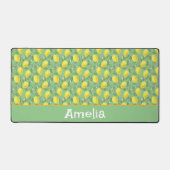 かわいいレモンの黄色の緑のパターン名 デスクマット (正面)