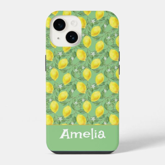 かわいいレモンの黄色の緑のパターン名 iPhoneケース (裏面)