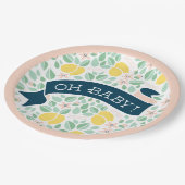 かわいいレモンイエローピンクの植物性ベビーシャワー ペーパープレート (アングル)