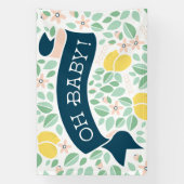 かわいいレモンイエローボタニカル離れベビーシャワー 横断幕 (縦)