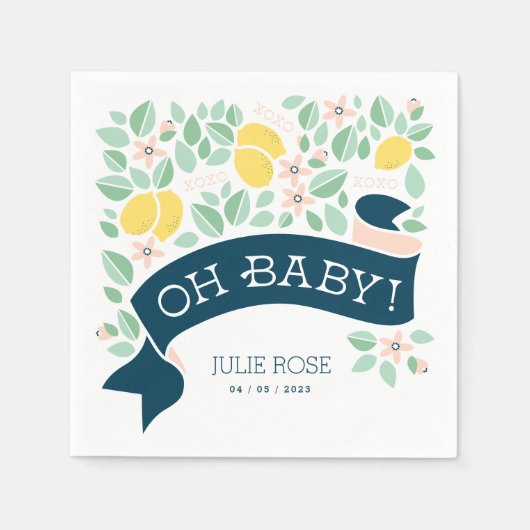 かわいいレモンイエロー植物性おもしろいベビーシャワー スタンダードカクテルナプキン (正面)