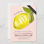 かわいいレモンガールピンクのバーチャル1st誕生日 招待状 (正面)