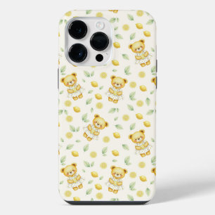 かわいいレモンクマとレモネードのシームレスパターン iPhone 14 PRO MAXケース