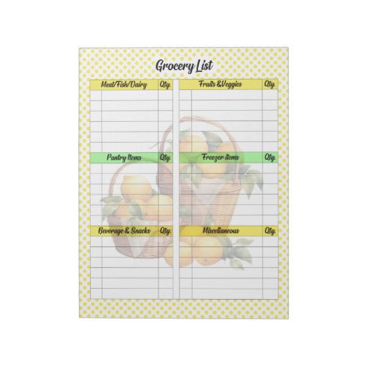 かわいいレモンパイの食料品リスト ノートパッド (回転)