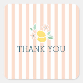 かわいいレモンピンクストライプ色ありがとう スクエアシール