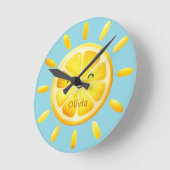 かわいいレモン太陽と太陽の光 ラウンド壁時計 (傾斜)