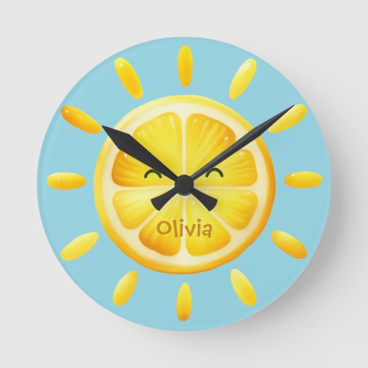かわいいレモン太陽と太陽の光 ラウンド壁時計 (正面)