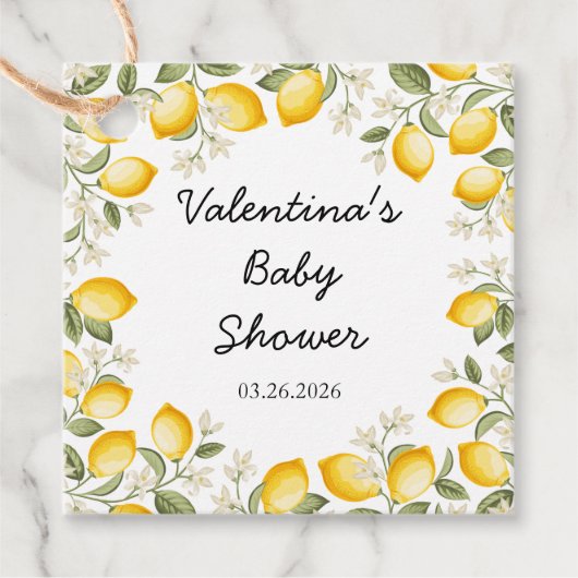 かわいいレモン柑橘類フルーツサマーベビーシャワー フェイバータグ (正面)