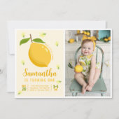 かわいいレモン柑橘類1歳の誕生日の写真 招待状 (正面)