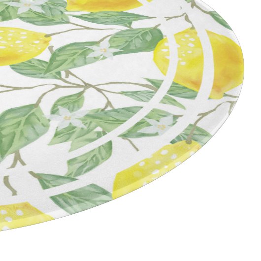 かわいいレモン葉とイエローとグリーン カッティングボード (角)