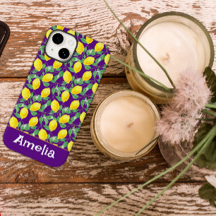 かわいいレモン黄色の紫のパターン名 Case-Mate iPhone 14ケース