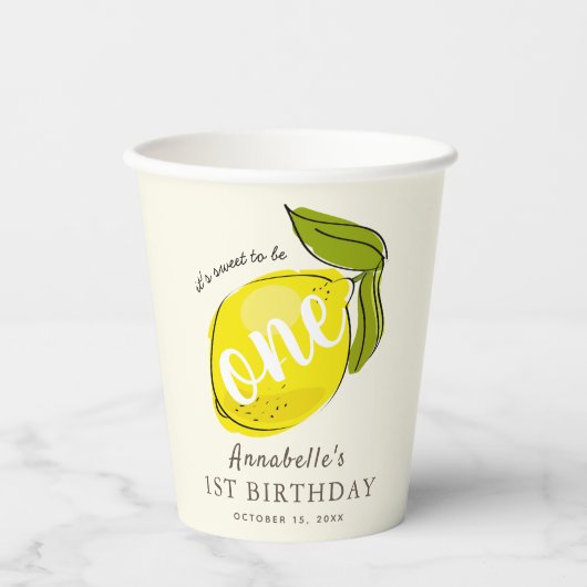 かわいいレモン1stバースデーイエロー 紙コップ (正面)