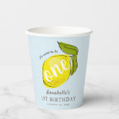 かわいいレモン1stバースデーブルー紙カップ 紙コップ (正面)