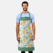 かわいいレモ離れンの緑の黄色のスクリガーリープト名 エプロン (着用した状態)
