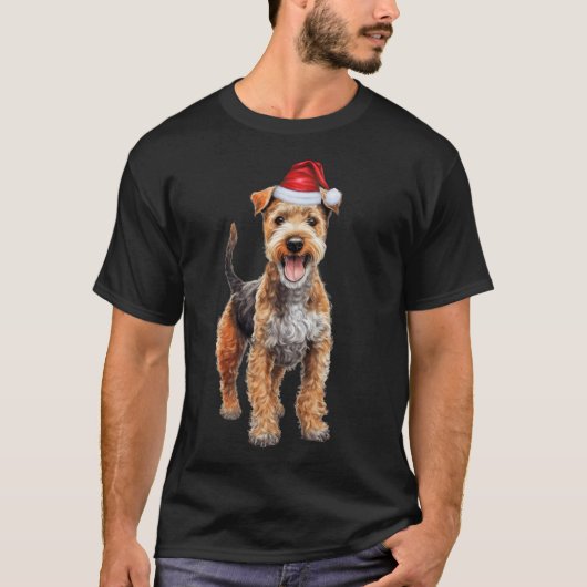 かわいいレークランド・テリア 犬好き ファニー クリスマス Tシャツ (正面)
