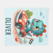 かわいいレーサー恐竜が速い車を運転 フリースブランケット (正面(横))