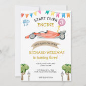 かわいいレーシングカーキッドの誕生日テーマ 招待状 (正面)