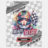 かわいいレーシングブランケット女の子運転スポーツカー フリースブランケット (正面)