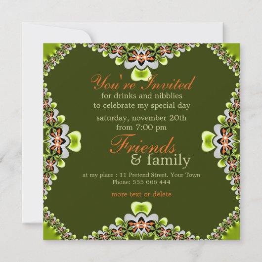 かわいいレースのようフレッシュグリーン女子パーティの招待状 招待状 (裏面)