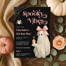 かわいいレースのオバケのハロウィン誕生日招待状