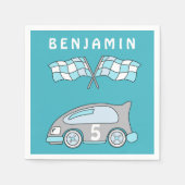 かわいいレースカー年齢名KIdの誕生日パーティー スタンダードカクテルナプキン (正面)